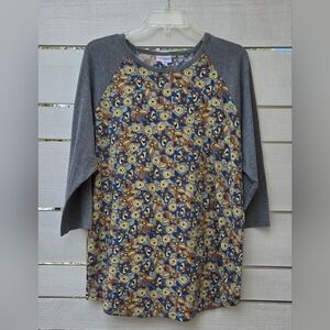 LuLaRoe Women's Tunic with Gray Sleeves and Multicolor Pattern